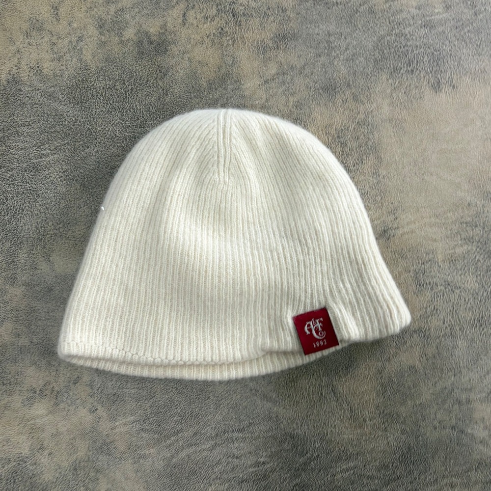 Abercrombie & Fitch Beanie Unisex One Size Cream‎ Wool Cashmere Knit Logo Hat